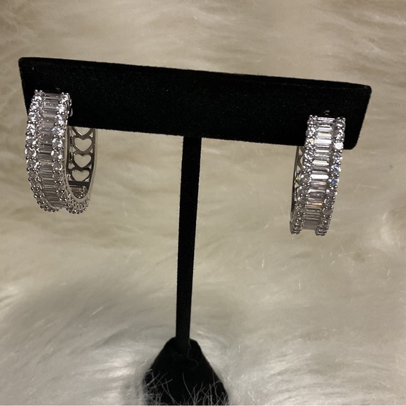 cote d” Argent CZ Baguette Hoop Earring - Picture 4 of 5